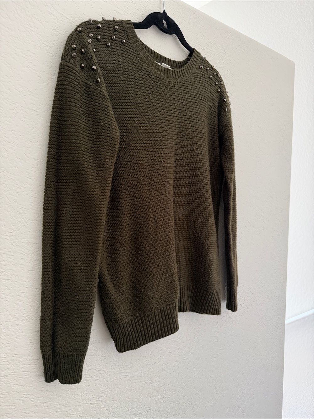 Military green crochet crewneck